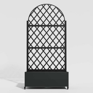 Lirago 6 ft. H x 3 ft. W Metal Planter Box privacy screen Garden Bed with Trellis and Wheels - Black - 1 of 4