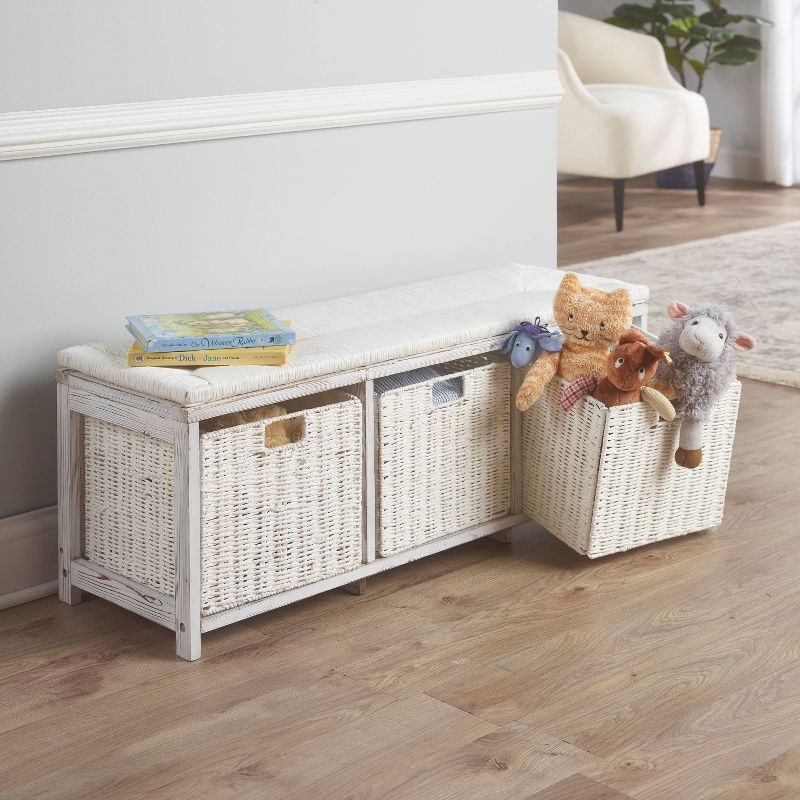 Badger Basket Kid&#39;s Storage Bench with Woven Top and Baskets White, 3 of 12