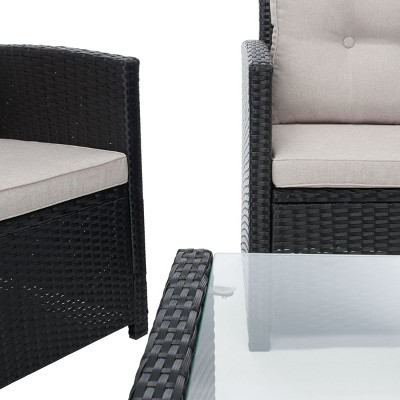 Vellor Black and Light Grey Wicker 4-Piece Patio Conversation Set