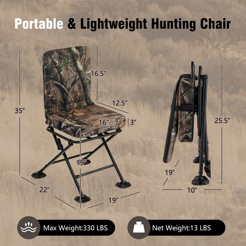 Costway Folding Silent Swivel Blind 360°Swivel Hunting Chair w/All-terrain Foot Pads, 4 of 11