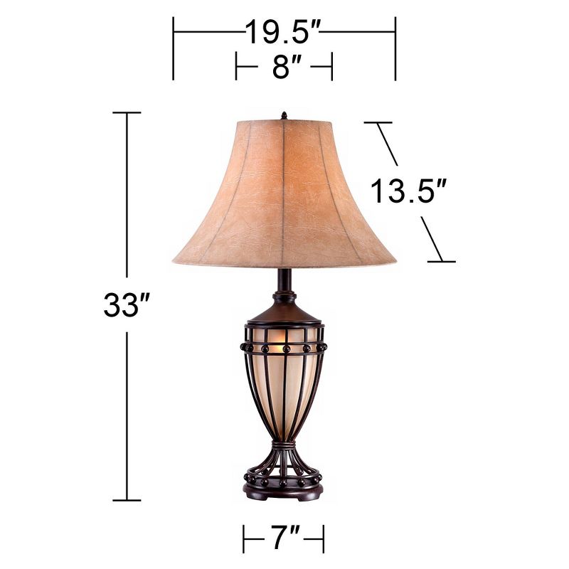Franklin Iron Works Cardiff Rustic Table Lamp 33" Tall Brushed Iron with Table Top Dimmer Nightlight Beige Fabric Shade for Bedroom Living Room Office, 4 of 8