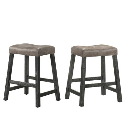 Rustic Wood Bar Stools with Upholstered Seats, Set of 2 - 26" Bar Stools