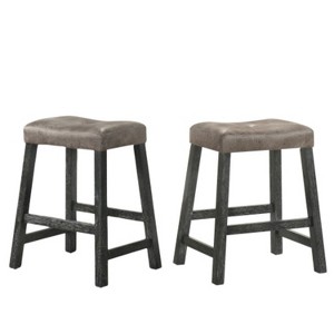 Rustic Wood Bar Stools with Upholstered Seats, Set of 2 - 26" Bar Stools - 1 of 4