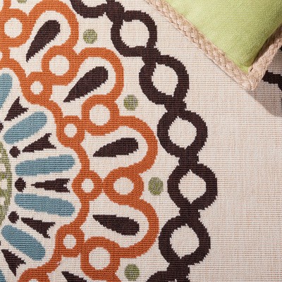 Cream and Terracotta Floral Rectangular Indoor/Outdoor Rug