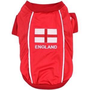 Parisian Pet 'Team England' Jersey for Dogs & Cats – England Flag-Inspired Pet Outfit, Soccer Fan Apparel for Dogs & Cats, White and Red - 1 of 2