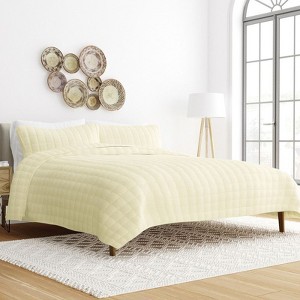 Quilted Coverlet and Shams Set Damask Square Herringbone Pattern - Becky Cameron - 1 of 4