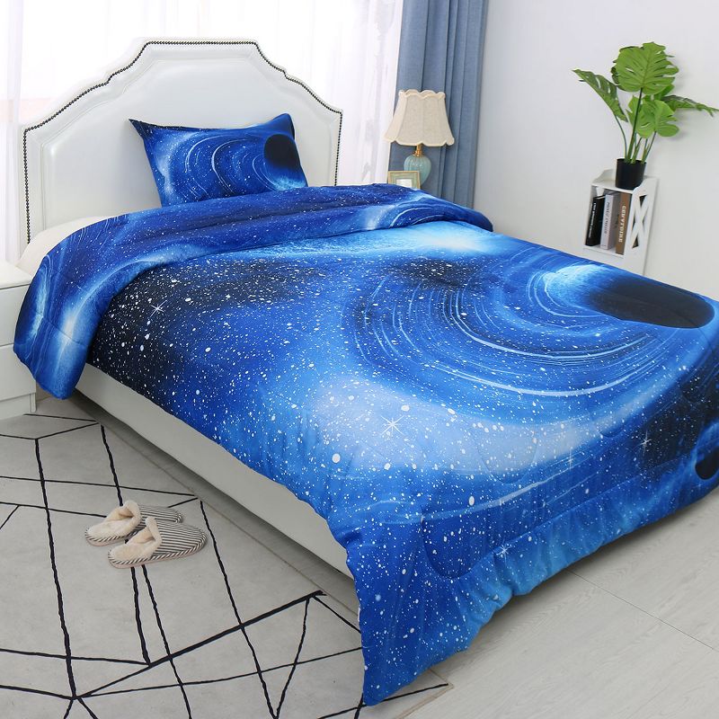 PiccoCasa Galaxy Themed Reversible Comforter with 1 Pillowcase White Blue Twin-Size, 3 of 6