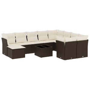vidaXL 11 Piece Patio Sofa Set with Cushions - Brown and Cream - 1 of 4