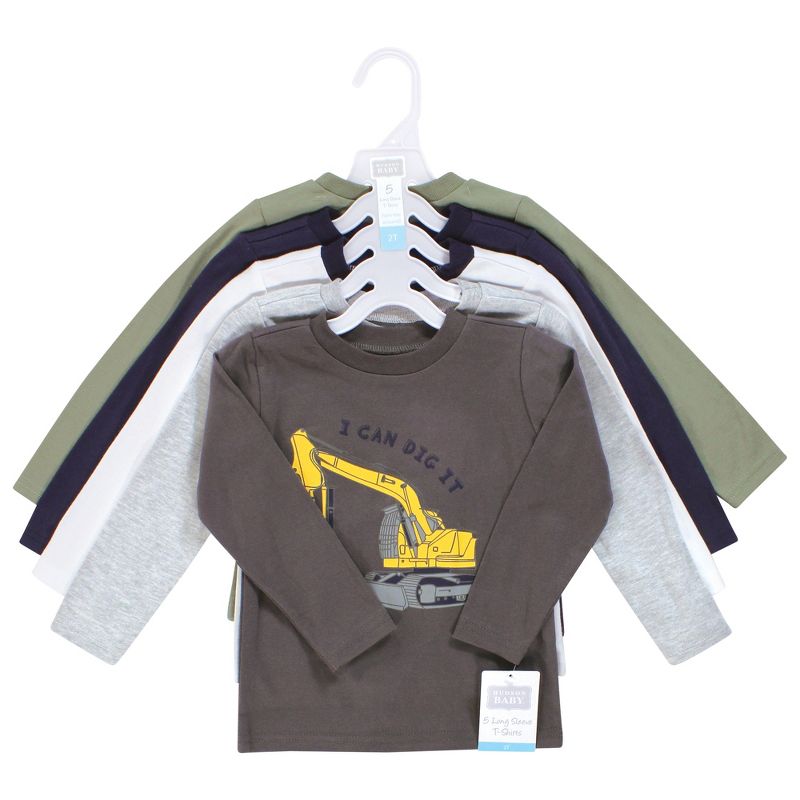 Hudson Baby Infant and Toddler Boy Long Sleeve T-Shirts, Construction Dino, 2 of 8