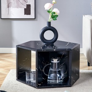 FONTOI Hexagonal Coffee Table with Multi-hole Design, Floor Mount Side Table for Living Room Bedroom Office, Black, 21.6"*14"*25" - 1 of 4