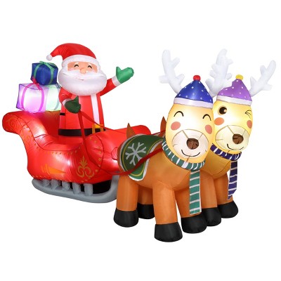 FURNIinspire Decorative Holiday Scene Props Double Deer Cart Santa Model Garden Decoration Festive Atmosphere Maker, Multicolored, 27.6"*84.6"*51.2"