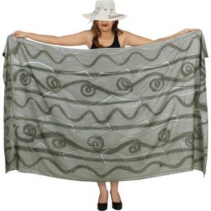 LA LEELA Women's Long Holiday Beachwear Swimsuit Pareo Swimwear Sarong Wrap Cover up Wraps One Size Gray, Tie Dye Design - 1 of 4
