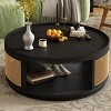 1pc Round Coffee Table, Wood Top with PE Rattan Sides, Modern Storage Table for Living Room or Lounge Area - Coolbibila - 2 of 4