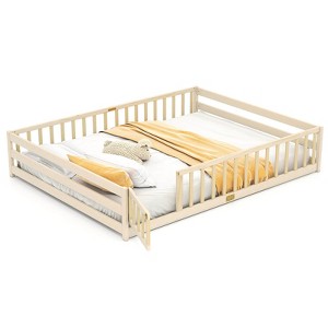 Costway Queen Size Floor Bed with Full Length Safety Guardrails & Door for Boys, Girls Pink/Gray/Natural/Icy Aqua/White/Mint Sky - 1 of 4