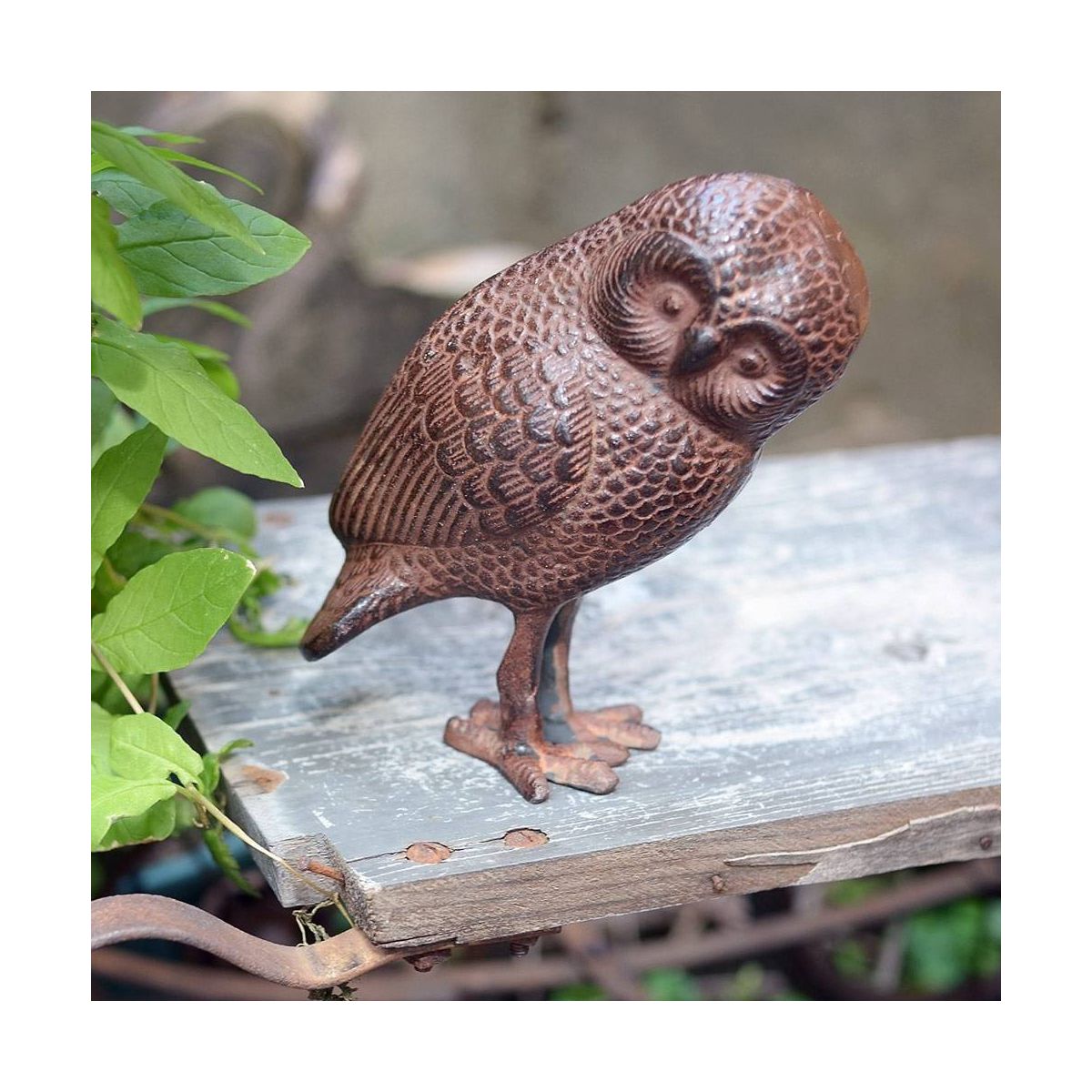 6.75" Tall Indoor Outdoor Saw Wet Owl Statue Rustic Bronze Painted Finish - Achla Designs: Cast Aluminum Garden Decor - thumbnail 2