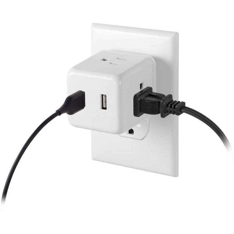Power Gear 3-Outlet Grounded Cube Tap with 2 USB Ports 2.4A Surge 245J White, 4 of 7