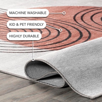 Burnt Orange Abstract Square Synthetic Washable Rug