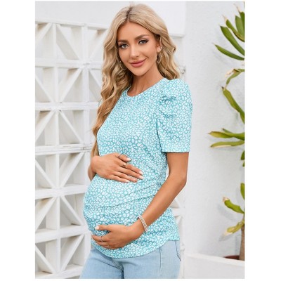 maternity dress Women's Maternity Floral  Puff Sleeve Tunic Blouse