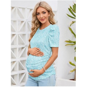 maternity dress Women's Maternity Floral  Puff Sleeve Tunic Blouse - 1 of 4