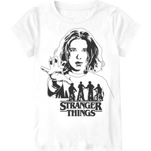 Girls Stranger Things Logo Shirt - Joyce Byers, Jim Hopper, Mike Wheeler & Eleven Tee - Netflix Stranger Things T-Shirt (White, Large) - 1 of 4