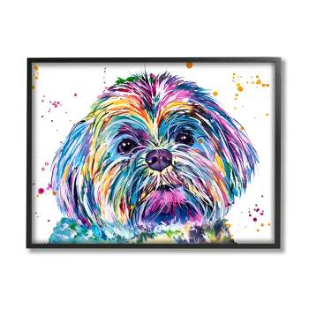 Stupell Industries Bold Rainbow Shih Tzu Dog Portrait Framed Giclee Art