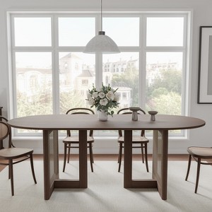 Wooakway 30"H Rattan Oval Wood Dining Table Kitchen Table Conference Table with Double Pedestal - 1 of 4