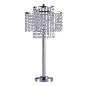 26" Antique Metal Table Lamp with Crystals and USB Port Silver - Ore International