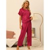 cheibear Women's Satin Summer Short Sleeves Sleepshirt with Pants Lounge Pajamas Sets - 3 of 4