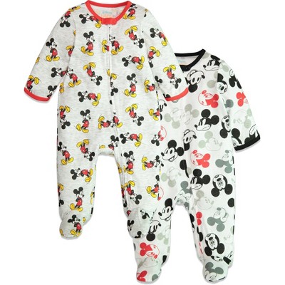 Image of Disney Mickey Mouse Newborn Baby Boys 2 Pack Long Sleeve Sleep N' Play Coveralls White / Grey 3-6 Months