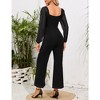 Women's High Waist Wide Leg Jumpsuit Square Neck Off Shoulder Lantern Long Sleeve Romper Outfits - 4 of 4