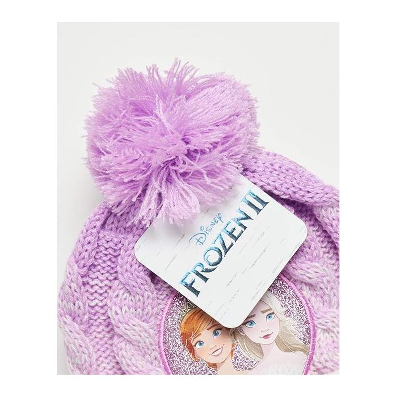 Frozen Elsa and Anna Girls Beanie Hat and Gloves Cold Weather Set (Age 2-7), 4 of 5