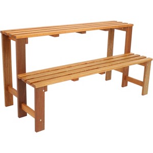 Sunnydaze Outdoor Meranti Wood with Teak Oil Finish 2-Tiered Decorative Succulent Flower Plant Shelf Stand - 24" - Brown - 1 of 4