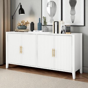 63.1" Modern Sideboard Buffet with 4 Wavy Slatted Doors, Solid Wood Legs, Metal Handles, Storage Cabinet for Dining, Living, Entryway - 1 of 4