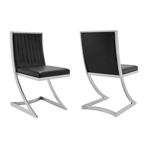 Set Of 2 Marc Faux Leather Brushed, Grey Leather Dining Chairs With Brushed Steel Legs