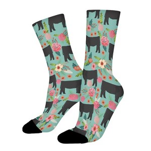 Cows Florals Farm Women Printed Crew Socks Funny Funky Socks Soft Polyester Novelty Gifts for Artists Men - 1 of 1