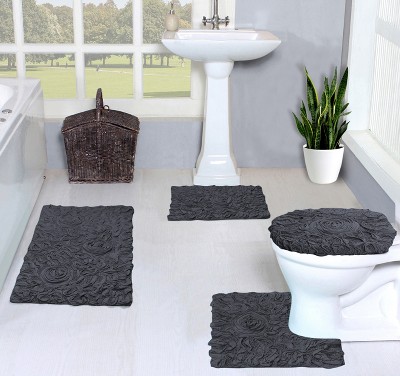 Bell Flower Collection Cotton Floral Pattern Tufted Bath Rug Set Pack of 4 - Home Weavers