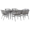 vidaXL Patio Dining Set with Cushions Table and Chairs Set Poly Rattan Glass - Gray 63" x 31.5" x 29.1" 6 Pieces - 2 of 4