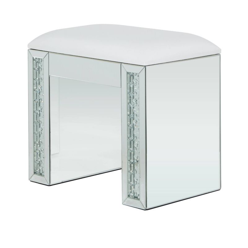 Glam Mirrored Upholstered Stool Silver - Olivia &#38; May, 3 of 9
