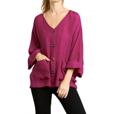 Women's Faux Button Front Pocket Top - umgee