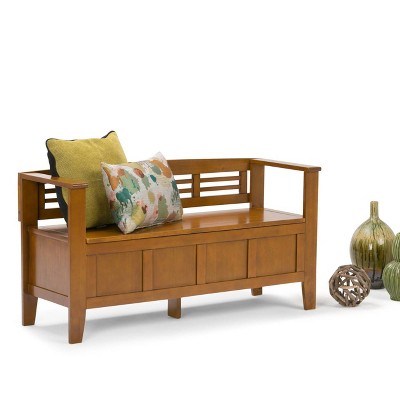 48" Light Brown Solid Wood Entryway Storage Bench