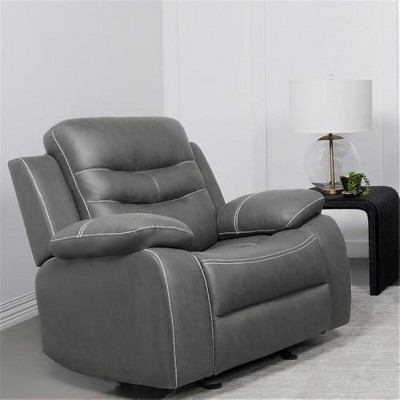 Gray Leather Glider Recliner with Manufactured Wood Frame