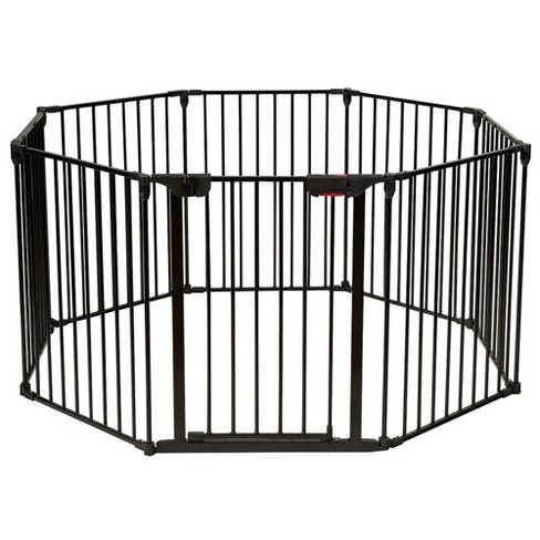 Metal Fireplace 5 Panel Baby Safety Gate Door Many Uses Foldable Design  Black