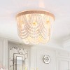 Dewdrop Boho Semi Flush Mount Ceiling Light, White Wood Bead Chandelier with Natural Wood Frame for Bedroom Hallway Entryway - 2 of 4
