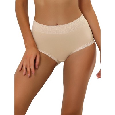 Allegra K Women's Cotton High-Rise Lace Trim Tummy Control Full Coverage  Brief Beige Medium