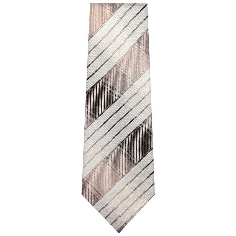 TheDapperTie Men's Pink, White And Black Stripes Necktie with Hanky, 1 of 2