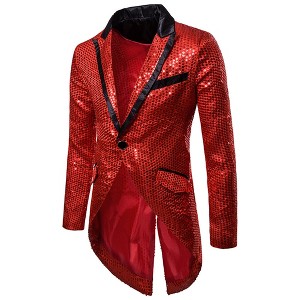 Cloudstyle Mens Sequin Tailcoat Swallowtail Suit Jacket Party Show Tux Dress Coat - 1 of 4