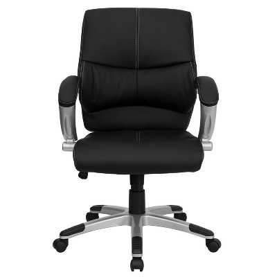Contemporary Mid-Back Swivel Executive Chair in Black LeatherSoft