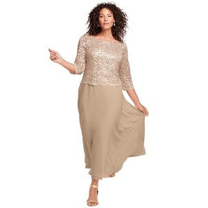 Roaman's Petite Plus Size Sparkle Lace Popover A-Line Gown With 3/4 Sleeves - 1 of 4
