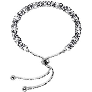 Italian Handmade 925 Sterling Silver Bracelet, Adjustable Sliding Byzantine Bolo Chain for Women - 1 of 4