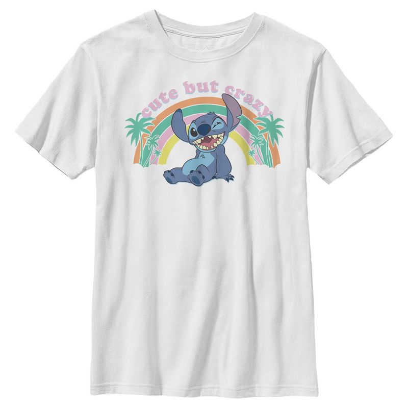 Boy's Lilo & Stitch Rainbow Cute But Crazy Palm Tree T-Shirt, 1 of 5